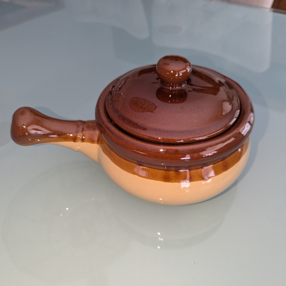 Vintage Soup Crock Pot with Handle, 1970's Pottery Pot